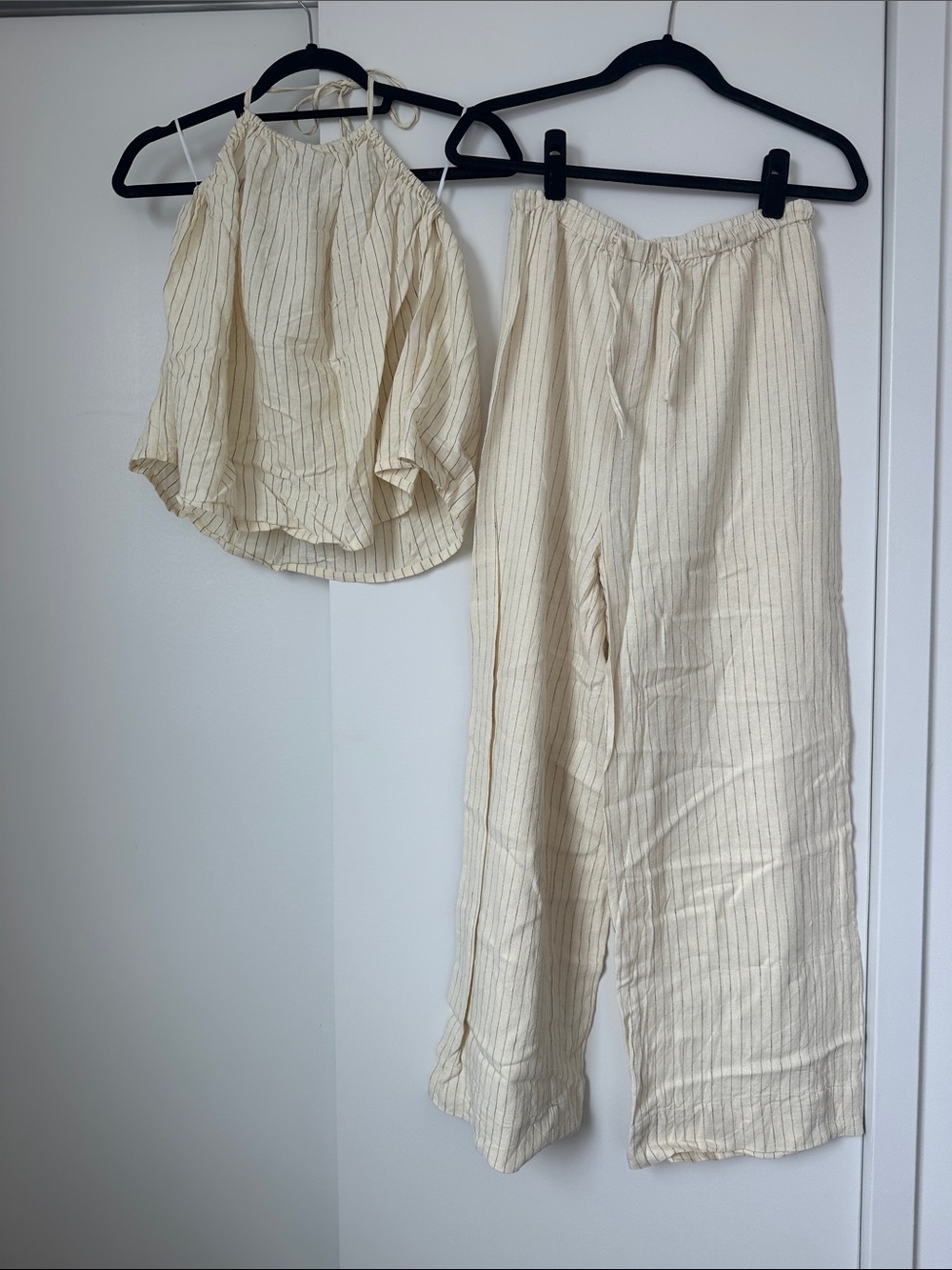 Striped Cream Two-Piece Set - Halter Top (XS) & Wide Leg Pants (S)